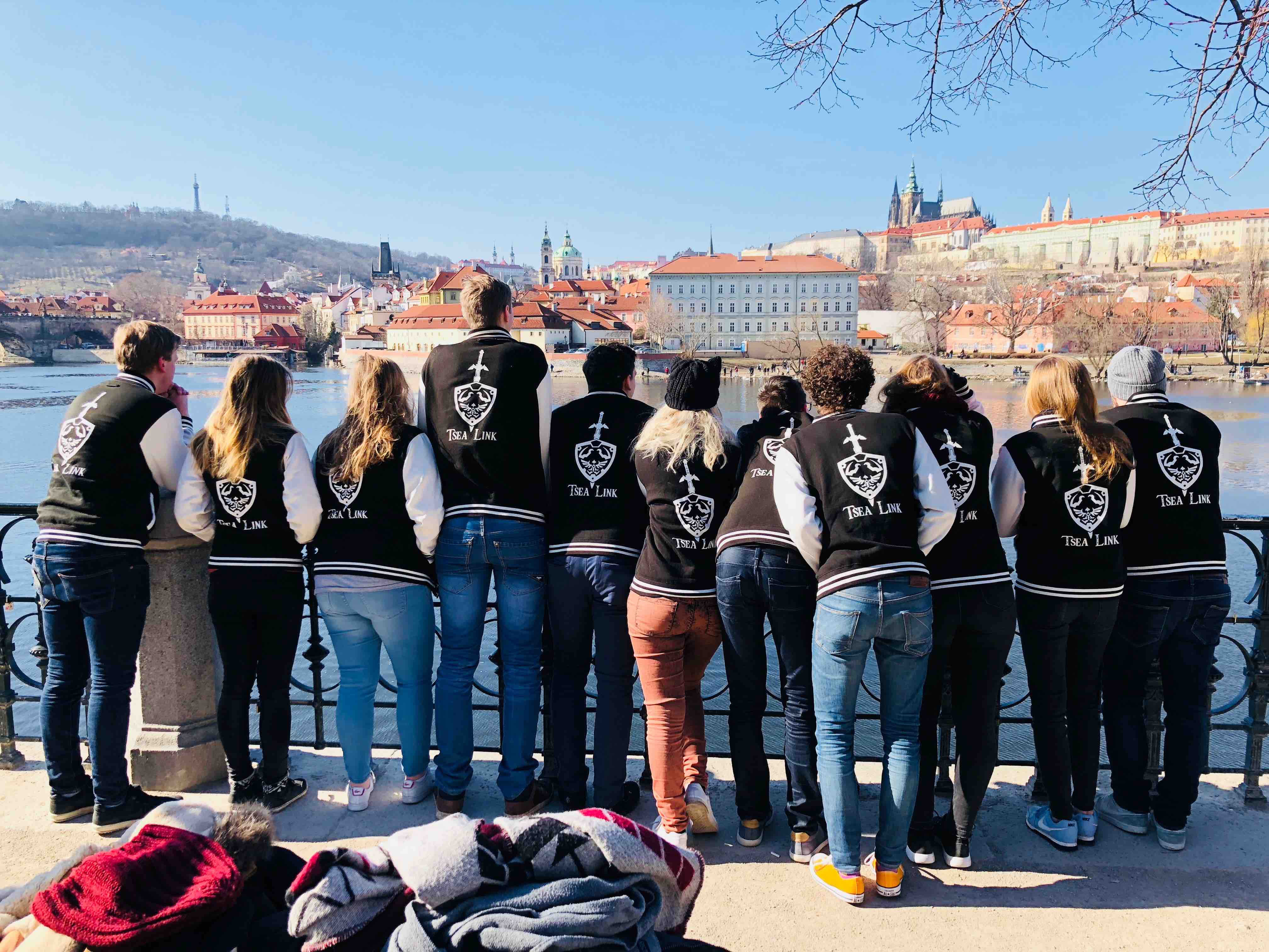 Link Members in Prague looking over the river and city
